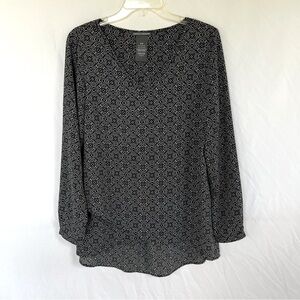 Chelsea & Theodore Geometric Patterned High-Low Hem Long Sleeved Tunic Sz Medium